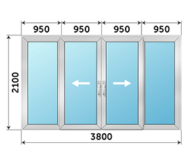 Четырехстворчатая дверь остекленная SCHÜCO 3800x2100