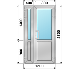 Полуторная дверь со стеклом SCHÜCO 1200x2300